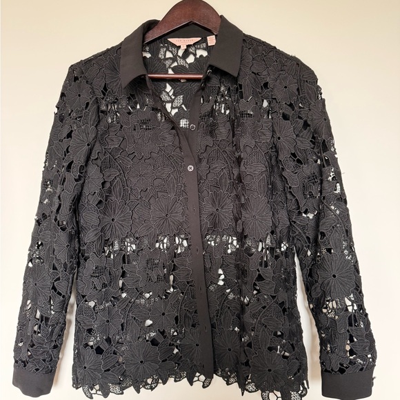 Ted Baker Tops - Ted Baker Black Floral Lace Button-Up Blouse